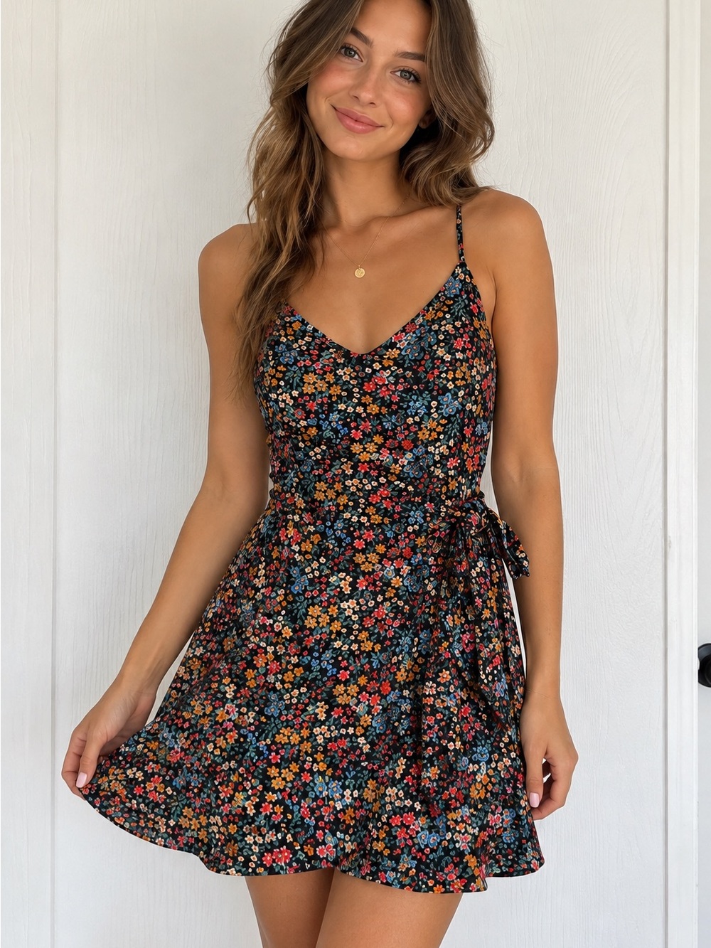 American Eagle Black Floral Wrap Mini Dress Size Small